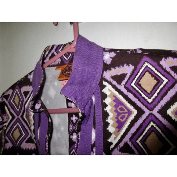 TORY BURCH 4 Stretch Cotton Caftan Dress Ikat Boho Purple Tribal Print Superb! - Picture 5 of 11